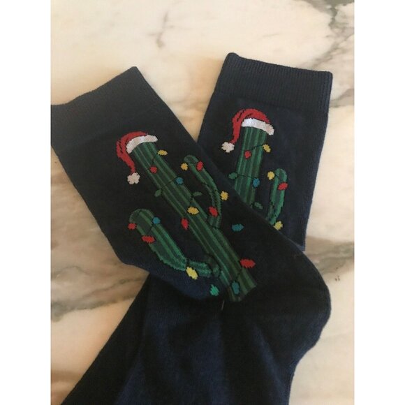 Christmas Cactus Socks With Santa Hat & Lights Graphic - Picture 4 of 4